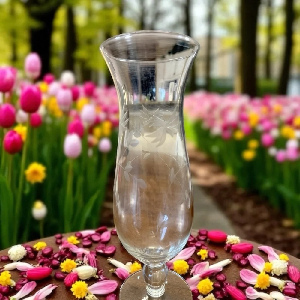 Etched Glass Footed Vase